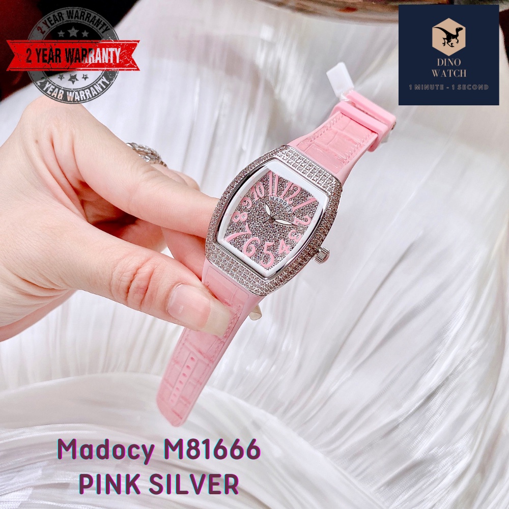 New 2022 Đồng Hồ Nữ Madocy M81666 Màu Hồng Vỏ Bạc , Size 32mm , Dây Da Cao Su