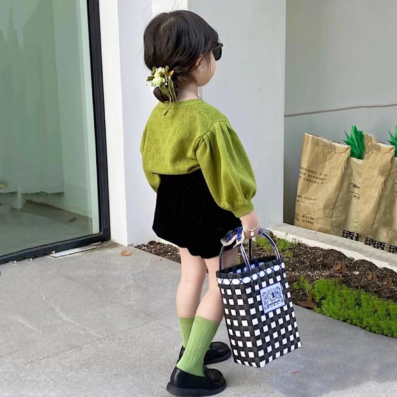 Set Áo Len Dài Tay + Quần Dài Màu Xanh Bơ Thời Trang Thu Đông Mới Cho Bé Gái