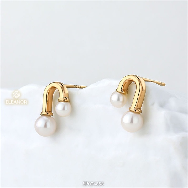 Bông tai nữ ngọc trai nhân tạo Eleanor Accessories viền cong phụ kiện trang sức nhỏ xinh tinh tế