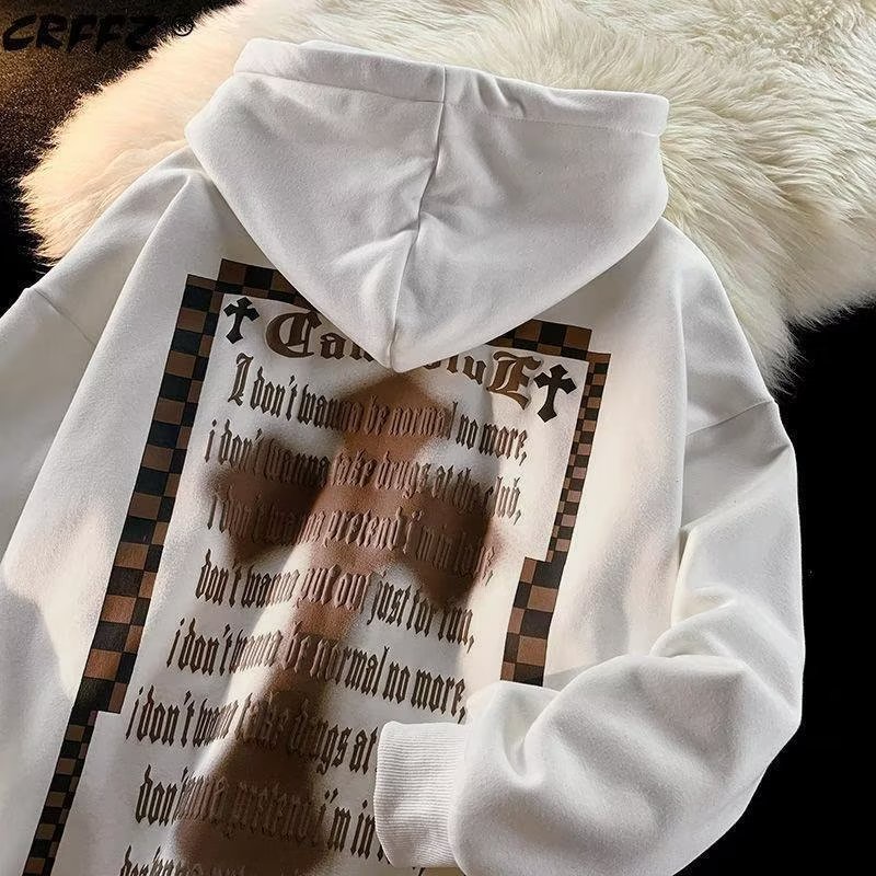 Áo Hoodie Nhung Dáng Rộng In Chữ Thập Thời Trang Retro Dành Cho Nam
