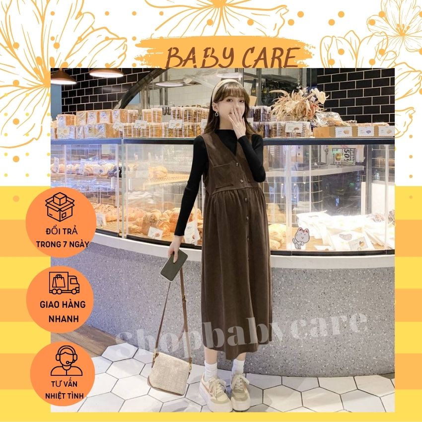 ĐẦM BẦU YẾM NHUNG TĂM KÈM ÁO THUN TAY DÀI XINH XẮN- VÁY BẦU THU ĐÔNG CHẤT ĐẸP KIỂU DÁNG SIÊU SANG