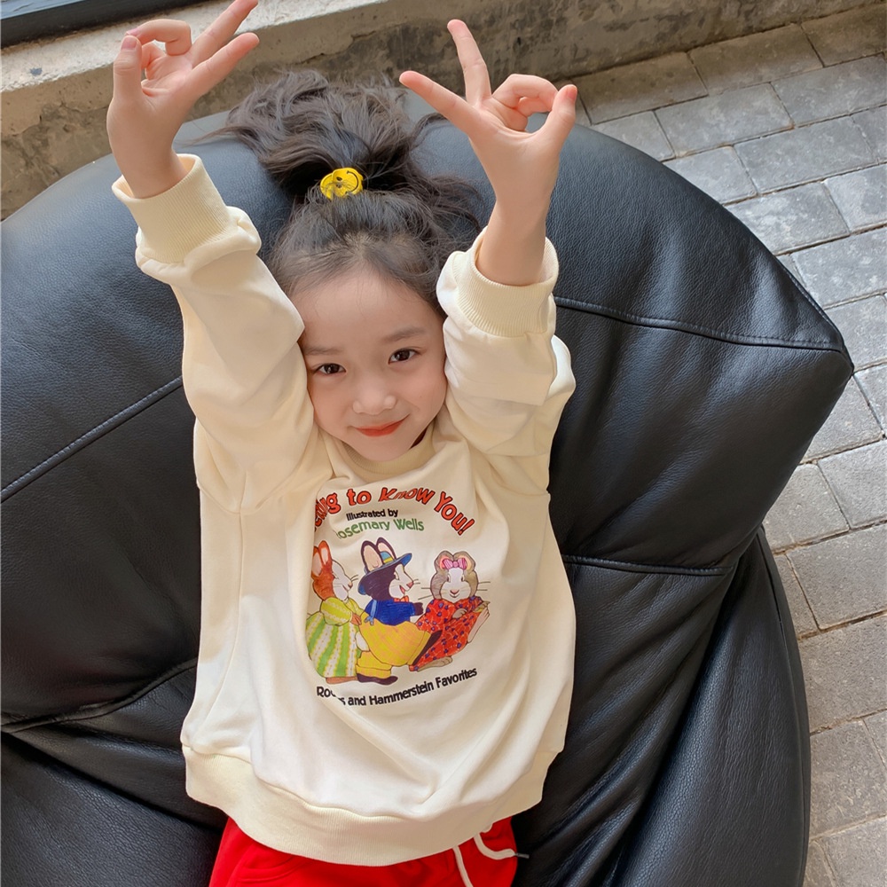 Áo Nỉ Dài Tay In Hình Thỏ Hoạt Hình Thời Trang Cho Bé Gái