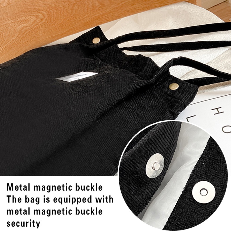 Túi Xách Tay / Đeo Vai Bằng Vải Nhung Kẻ Màu Trơn Sức Chứa Lớn Có Thể Tái Sử Dụng Thời Trang Cho Nữ