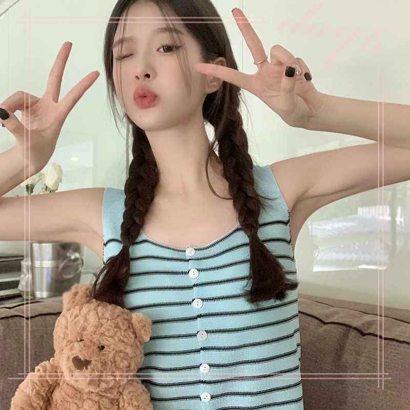 Áo Croptop Sát Nách Kẻ Sọc Thời Trang Mùa Hè Xinh Xắn Cho Nữ