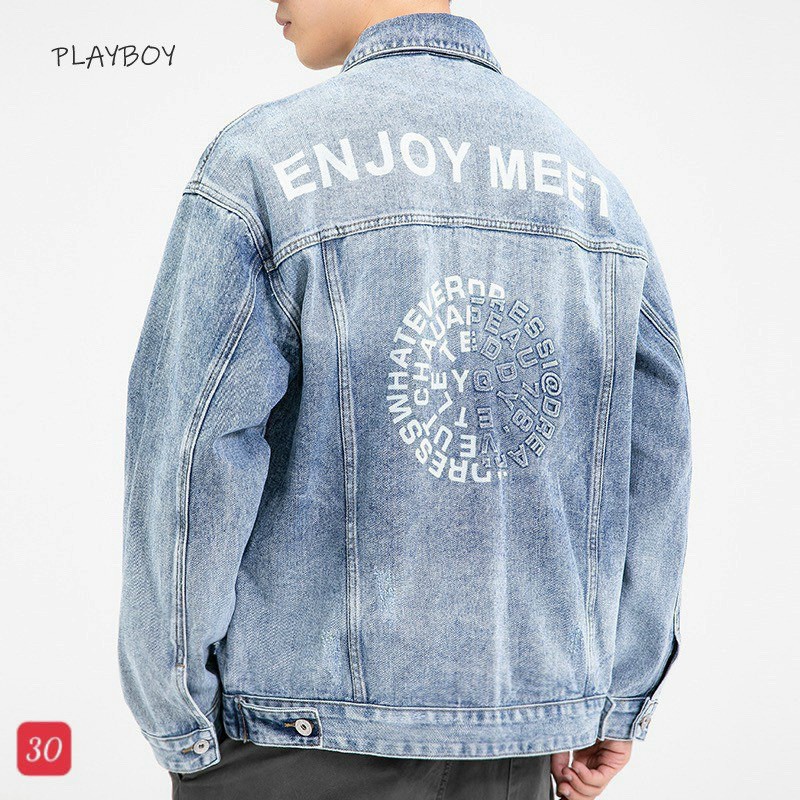 Ao Khoác Jean Nam-Khoác Bò Nam NN37BH Xám Rách Phối Chữ Thêu Cá Tính Trẻ Trung  FREE SHIP DRXM