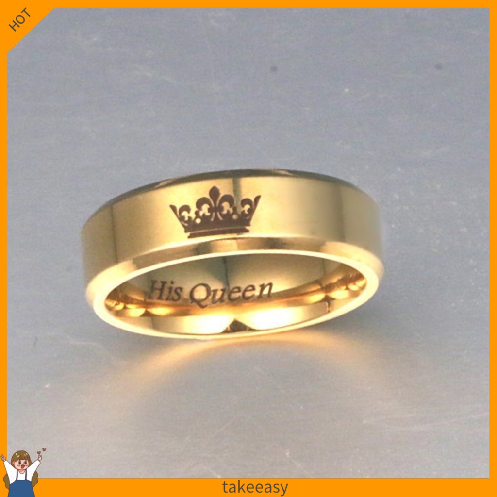 Nhẫn Thép Titan Khắc Chữ His Queen Her King Cho Cặp Đôi