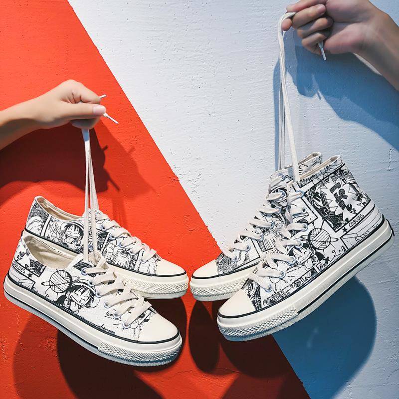 Giày Vải Học Sinh. Giày Thể Thao Canvas Cổ Cao Họa Tiết Anime One Piece 2021 Thời Trang Cho Nam