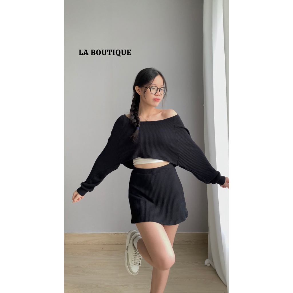 Áo Croptop Tay Phồng Kèm Chân Váy Chữ A - LA BOUTIQUE