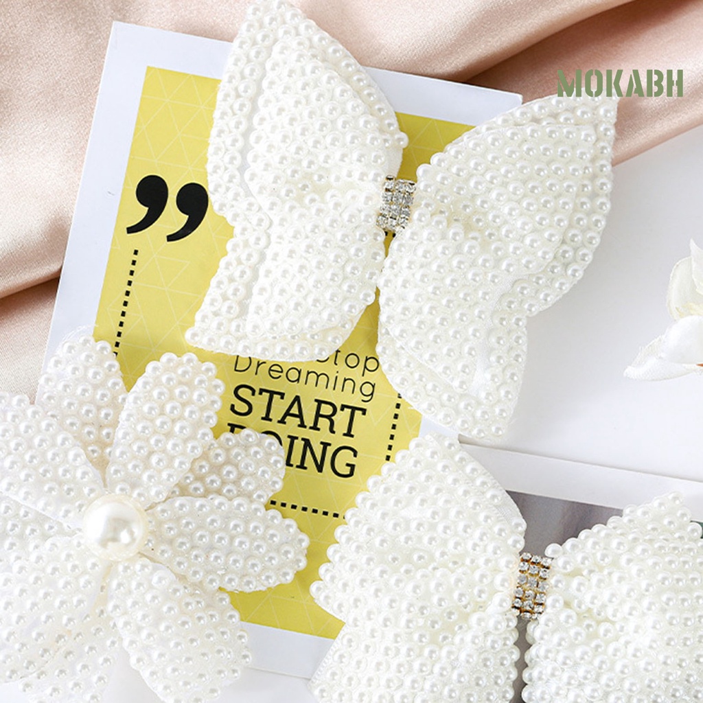 Kẹp Tóc Nơ Đính Đá / Ngọc Trai Giả Màu Trắng Thời Trang Cho Nữ