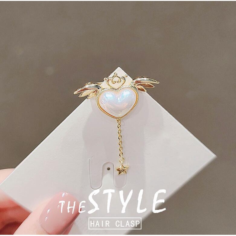 Trâm Cài Áo Hình Cánh Thiên Thần Trái Tim Đôi Cánh Tua Rua Độc Đáo Chống Chói