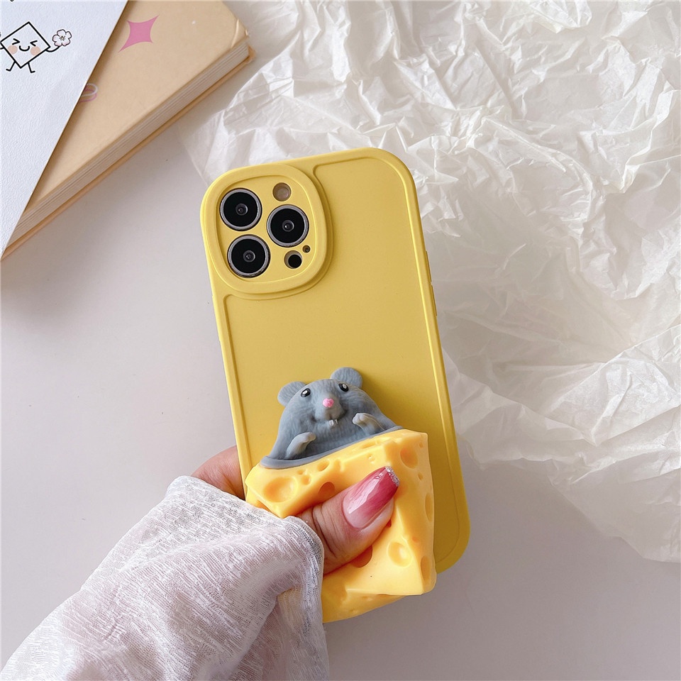 Ốp Điện Thoại Chống Rơi Có Giá Đỡ Hình Chuột Vàng Cho IPhone X XR XS 11 12 13 14 Pro Max 6 6S 7 8 Plus SE 2020