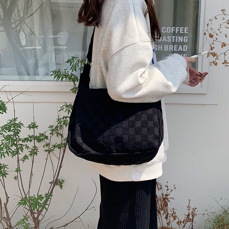 Túi Xách canvas Sức Chứa Lớn Họa Tiết Sọc Caro Thời Trang Cho Nữ