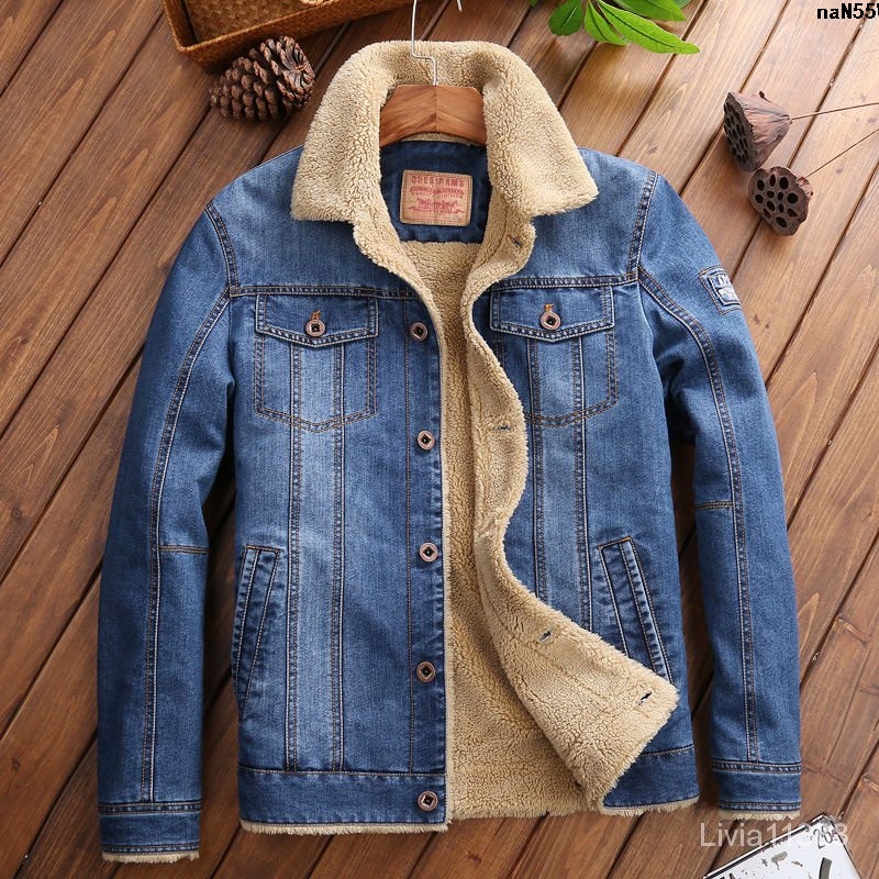 Áo Khoác Jean Lót Lông Cừu Phong Cách Hàn Quốc Trẻ Trung Dành Cho Nam