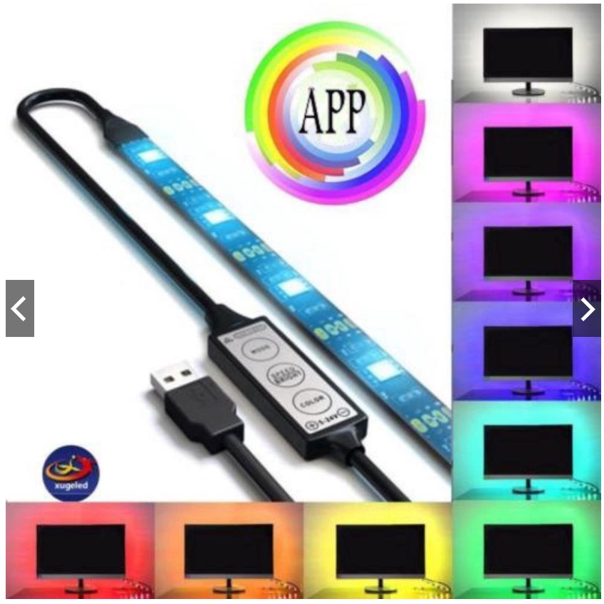Dây đèn LED gắn phía sau tivi 5V 5050 RGB 16M màu LED mạch khiển tích hợp 3 nút bấm USB tiện dụng