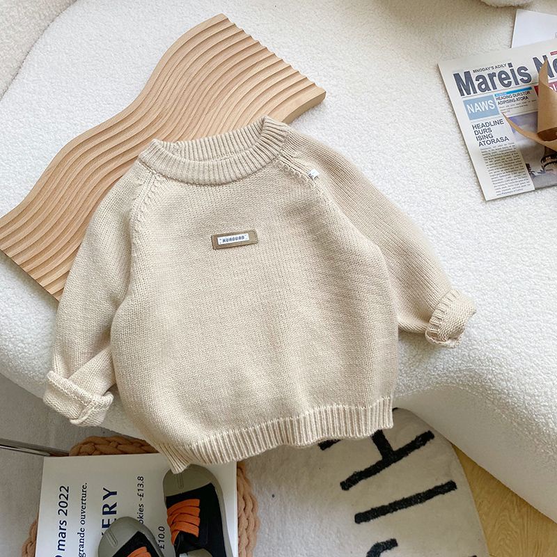 Áo Sweater Cổ Tròn Màu Trơn Mềm Mại Thời Trang Thu Đông 2022 Cho Bé Trai