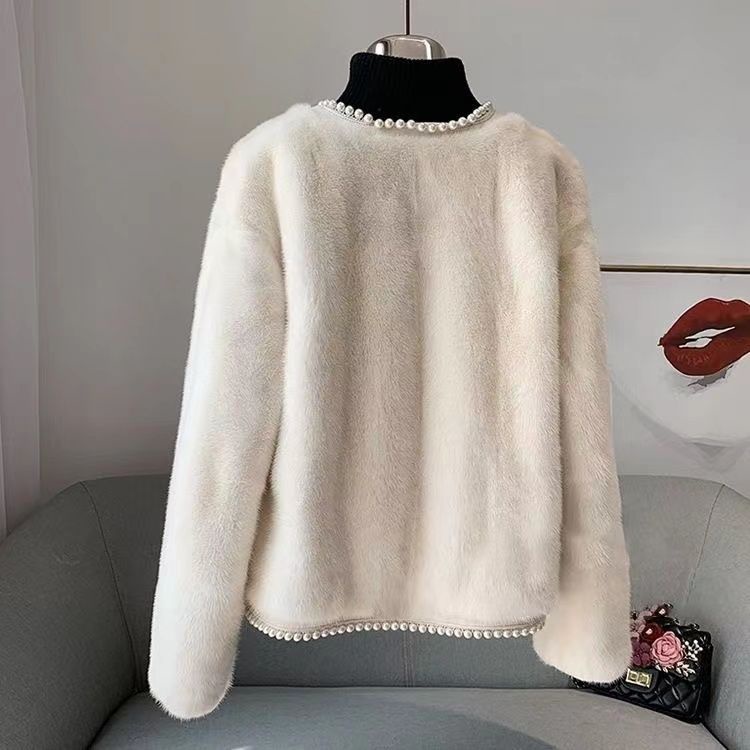 [Giao Ngay] Áo Khoác Lông Dày Cao Cấp Ấm Áp Phối Ngọc Trai Thời Trang Thu Đông Mới Dễ Phối Đồ