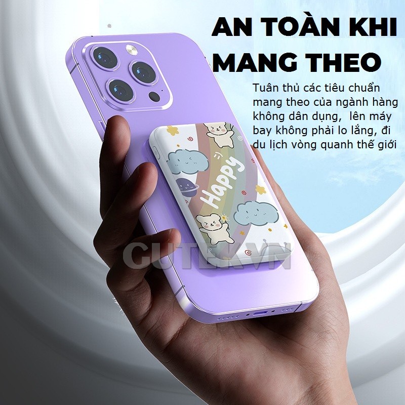 Sạc dự phòng không dây sạc nhanh pin 10000mah mini nhỏ gọn cho từ ip 8/X/11/12/13 – Gutek Mag 3