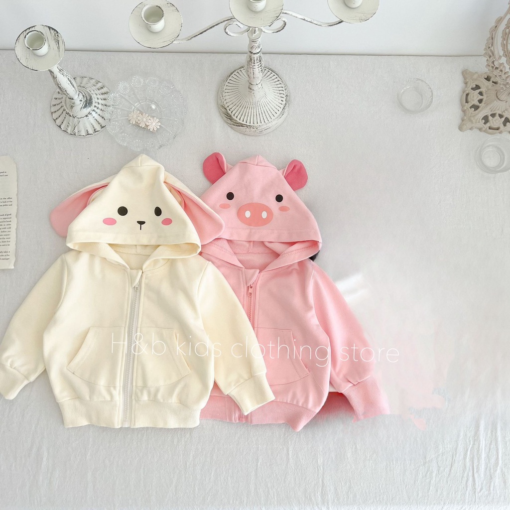 Áo khoác thu đông cho bé gái TAI Lợn chất nỉ da cá có mũ dễ thương 7 - 20kg