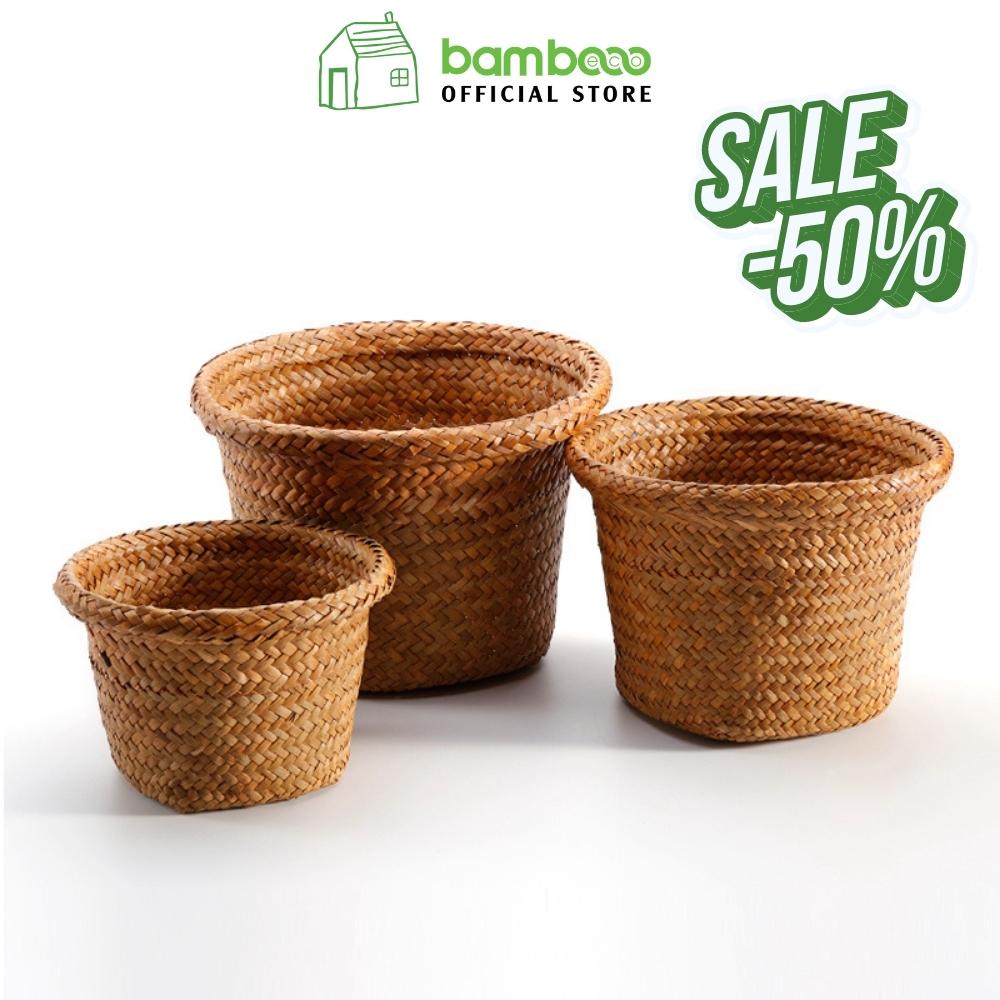 Giỏ cói đựng đồ đan thủ công BAMBOOO ECO đựng hoa khô , bánh kéo , trái cây khô dungf trong nhà hàng khách sạn nhà riêng