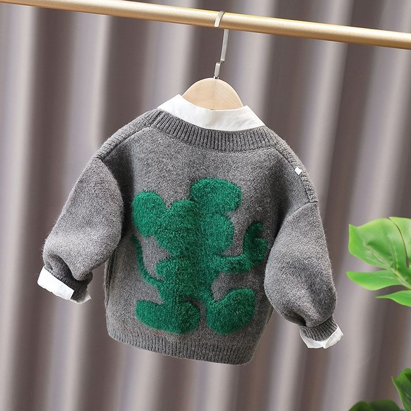 Lưng Áo Khoác Cardigan Dệt Kim Dày Dặn In Hoạt Hình Thời Trang Thu Đông 2022 Cho Bé