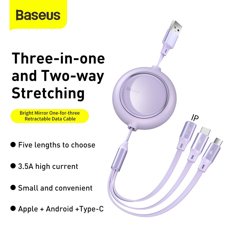 Cáp Sạc Nhanh Baseus 3 Trong 1 3.5A 3 trong 1 Có Thể Thu Lại Tiện Dụng_TOPBUY24HMall