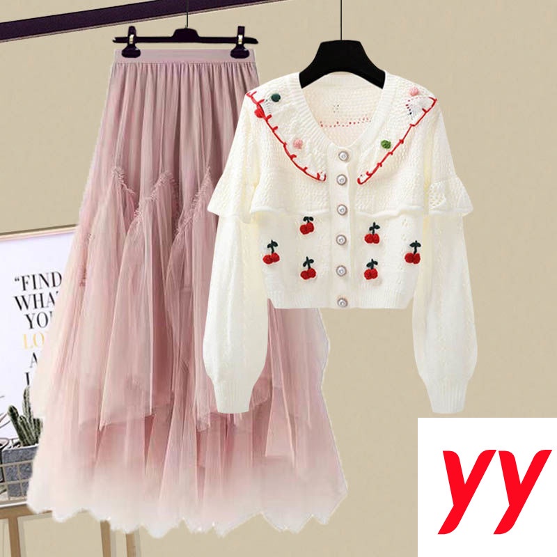Set Áo Khoác Cardigan Phối Chân Váy Lưới Dáng Rộng Thời Trang Mùa Thu 2022 Mới Phong Cách Hàn Quốc Cho Bạn Gái