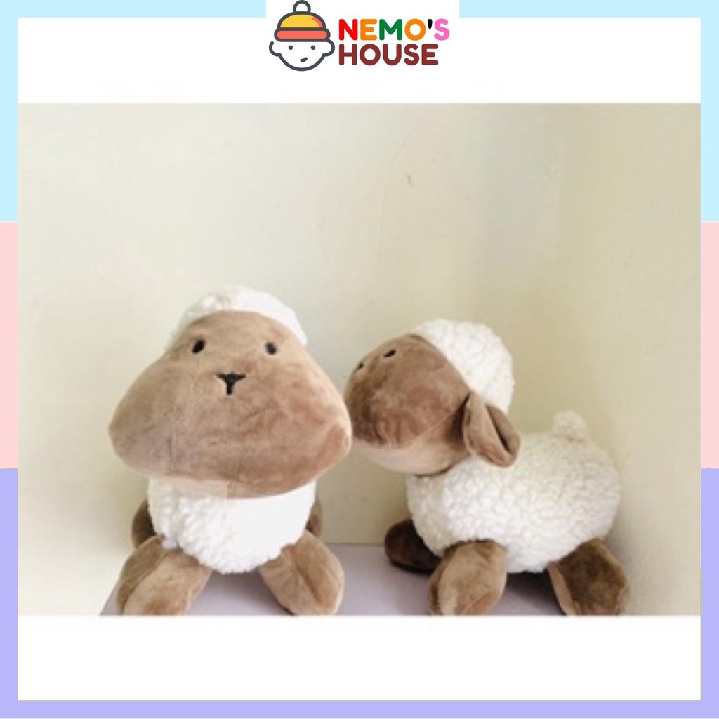 Gấu bông cừu, thú nhồi bông cừu con màu nâu đáng yêu cho bé