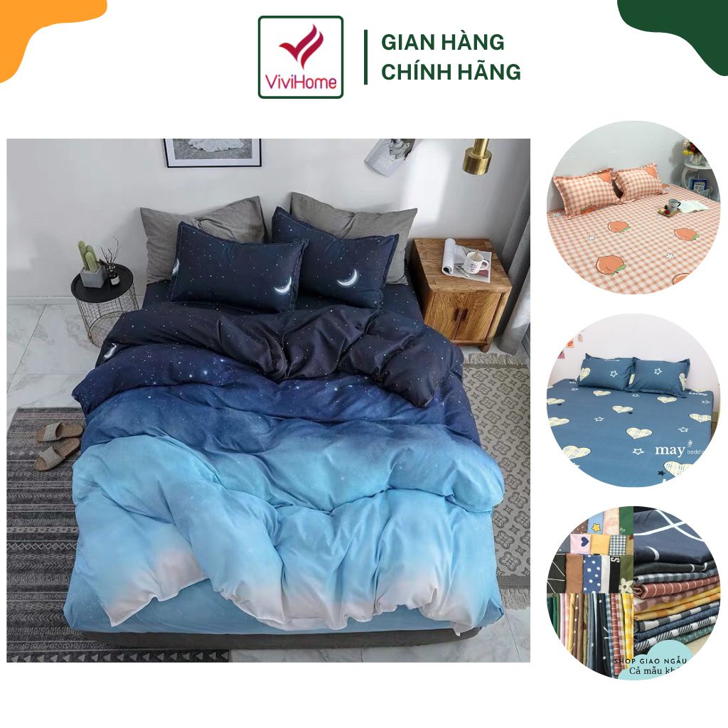 Bộ ga gối 3 món m6/m8, ga trải giường cotton poly kèm vỏ gối 45x65