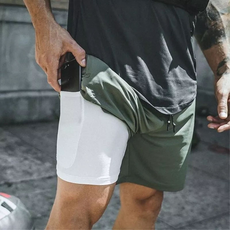 Quần tập gym nam 2 lớp vải đẹp, Quần thể thao nam ngắn, co giãn 4 chiều thoáng mát, thấm hút mồ hôi H05