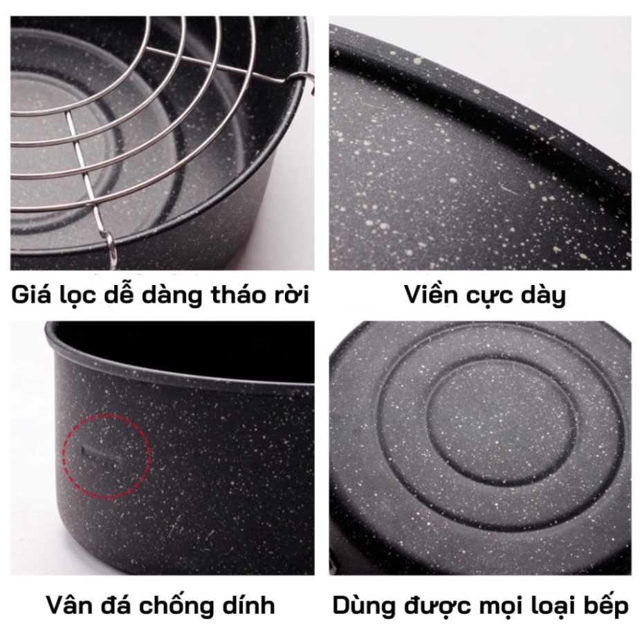 Nồi chiên chống dính Nhật size 20cm có khay ráo mỡ vân đá siêu bền. /