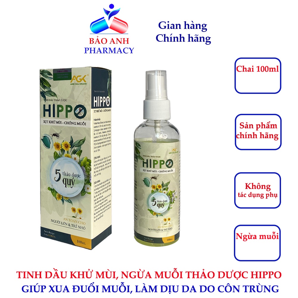 Tinh dầu Khử mùi, ngừa muỗi thảo dược HIPPO giúp xua đuổi muỗi, làm êm dịu da do côn trùng - An toàn cho bé – Chai 100ml