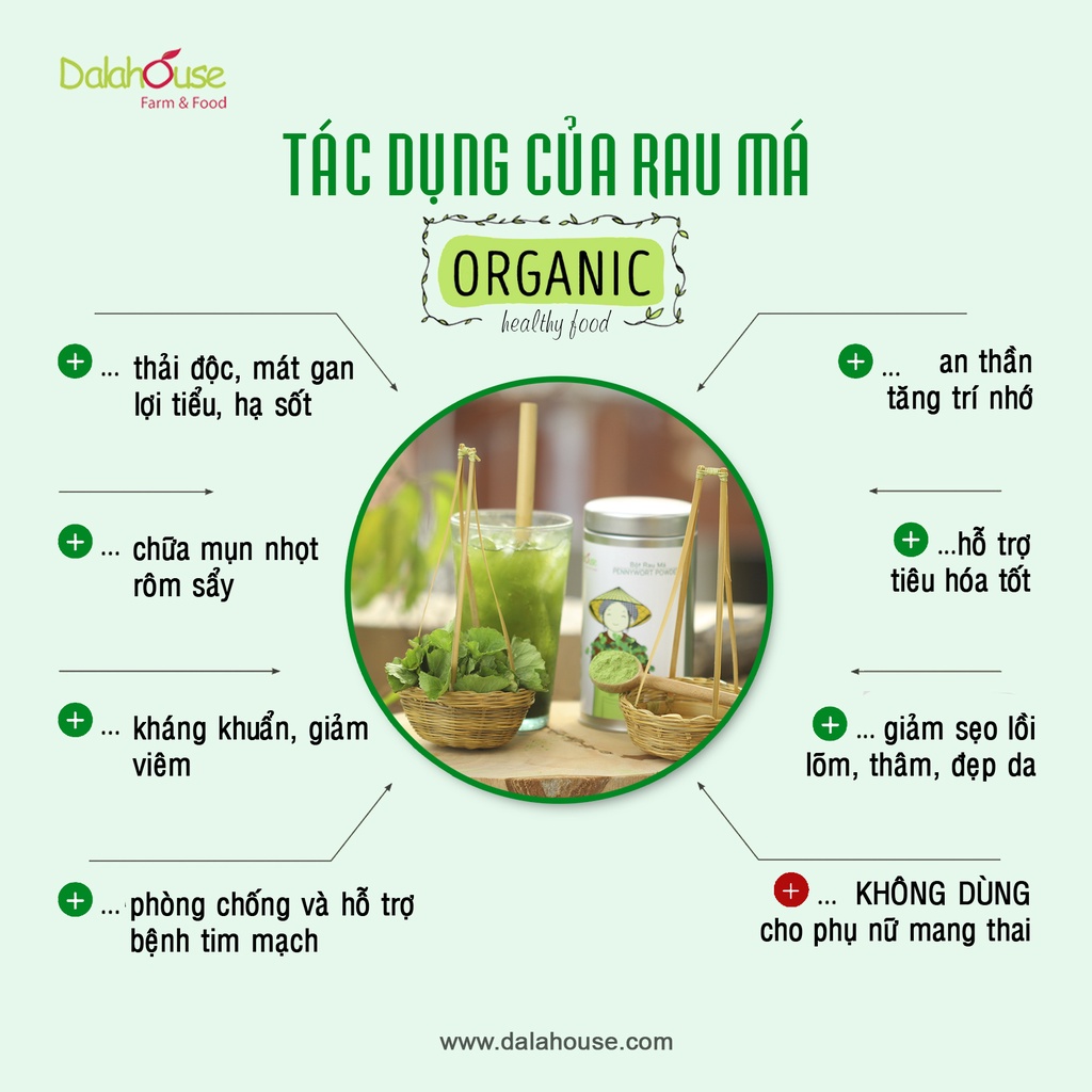 Bột Rau Má Sấy Lạnh Dalahouse - Bột rau má thanh nhiệt mát gan - hỗ trợ ngăn ngừa táo bón