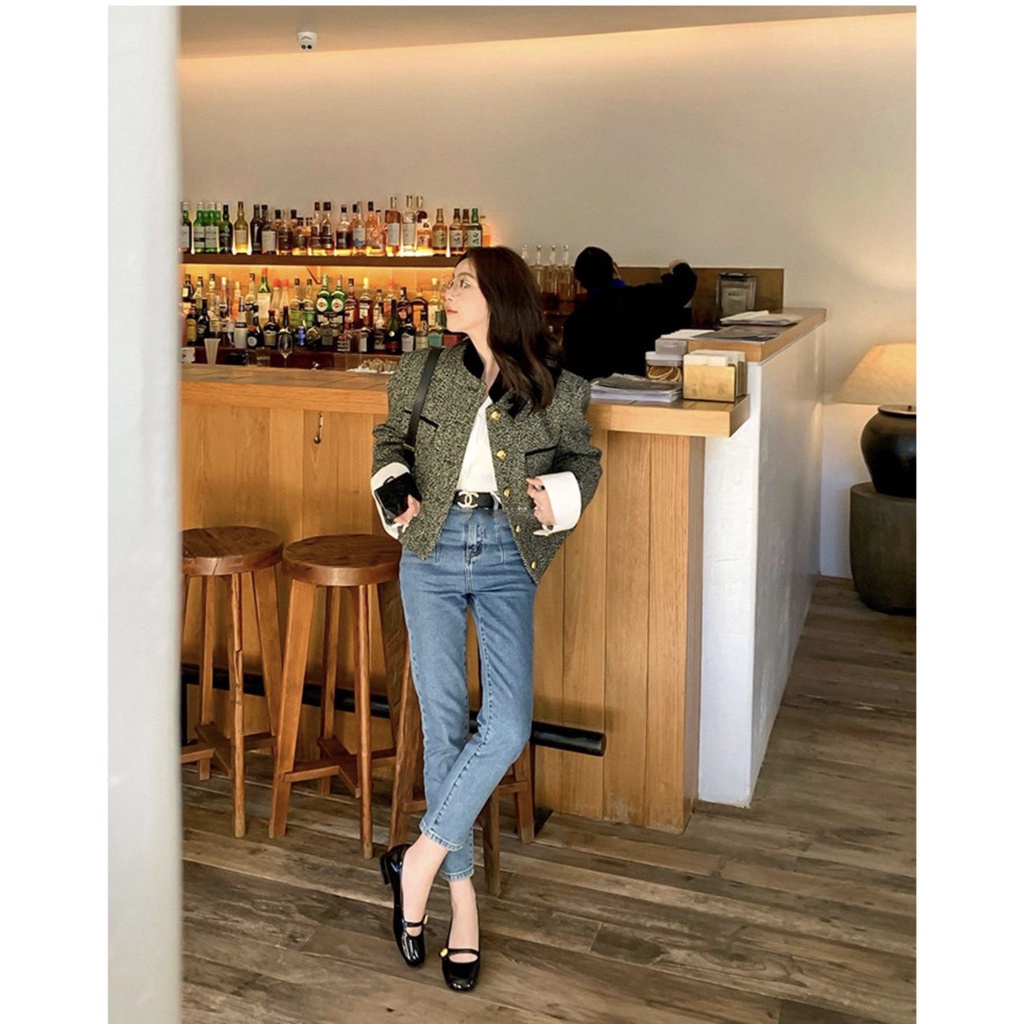Giày đế bằng giày búp bê tiểu thư mũi nhọn quai ngang đính hoa đế cao 2,5 cm phong cách sang chảnh hàng hót thu đông