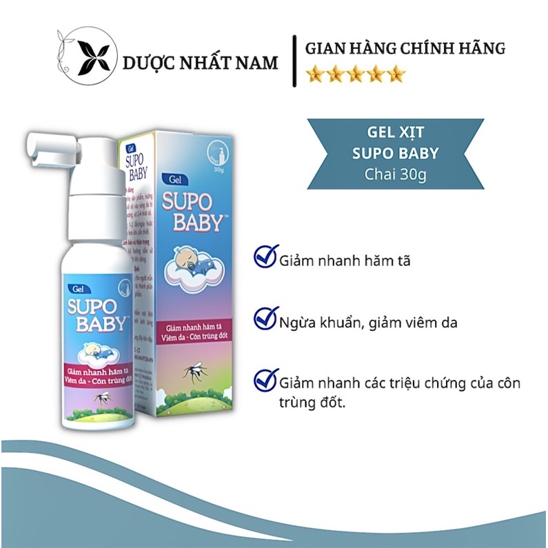 SUPOBABY - Gel xịt chống hăm tã, viêm da, côn trùng đốt - Giữ ẩm làm mềm nuôi dưỡng làn da bé [Hộp 1 chai 30g]