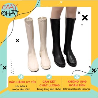 (thanh lýGiày Boots nữ cao cổ khoá kéo sau lót nỉ êm, Bốt đùi nữ chất liệu da Pu cao cấp đế vuông cao 3p thời trang hot