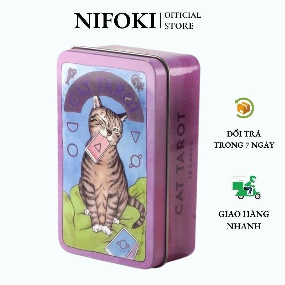 Bộ Bài Cat Tarot Hộp Sắt 78 thẻ mạ màu Nifoki