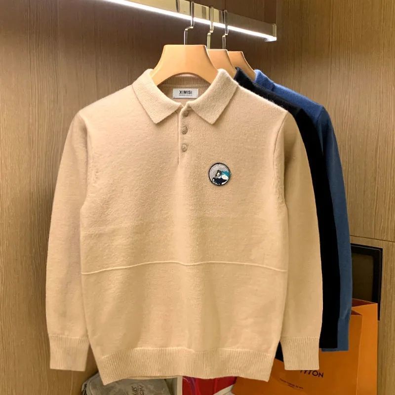 Áo Thun polo Da Lộn Lót Lông Cừu Mềm Mại Tay Dài Kiểu Âu Mỹ Thời Trang Xuân Thu Cho Nam