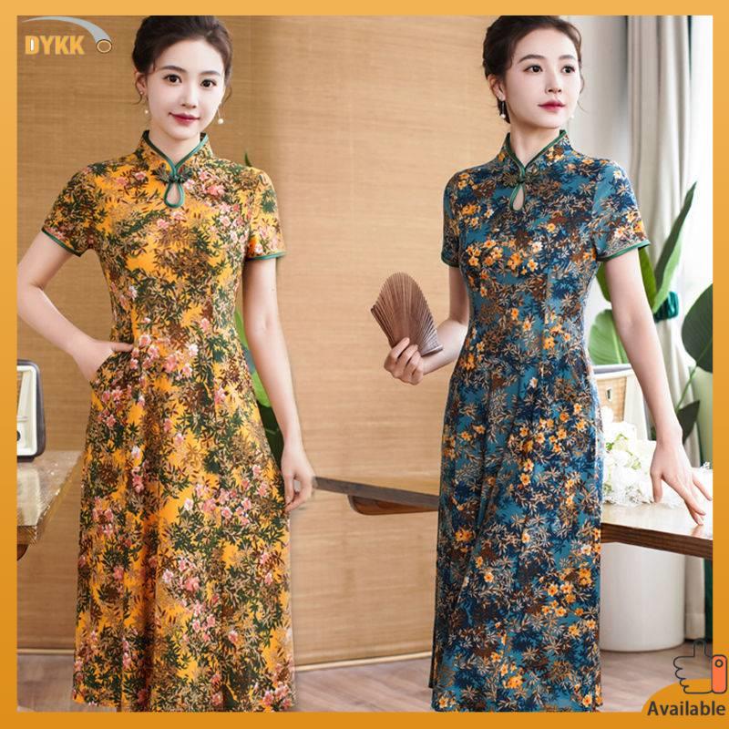 Đầm Sườn Xám Cách Tân Dáng Dài Phong Cách Trung Hoa Thời Trang Mùa Hè Hàng Mới 40 Tuổi Dành Cho Mẹ Và Bé