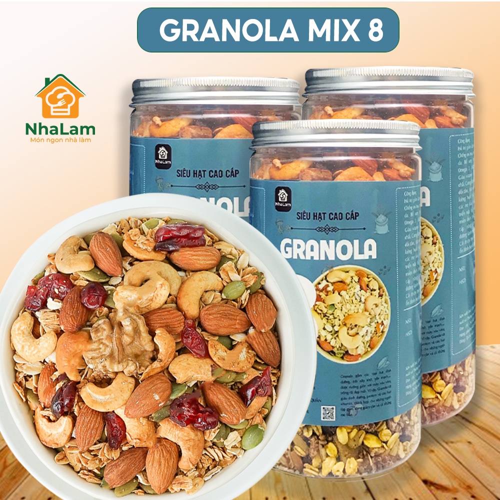 Granola Ngũ Cốc Mix 8 Loại Hạt Dinh Dưỡng Dừa Khô, Hạt Điều, Hạnh Nhân NHALAM FOOD