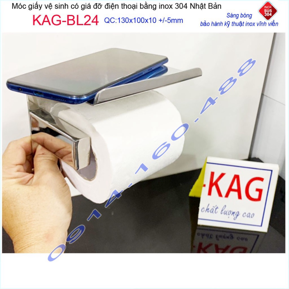 Móc giấy vệ sinh KAG-BL24 có giá đỡ điện thoại, kệ để giấy 304 Nhật Bản inox bóng dập khuôn sắc sảo đến từng chi tiết