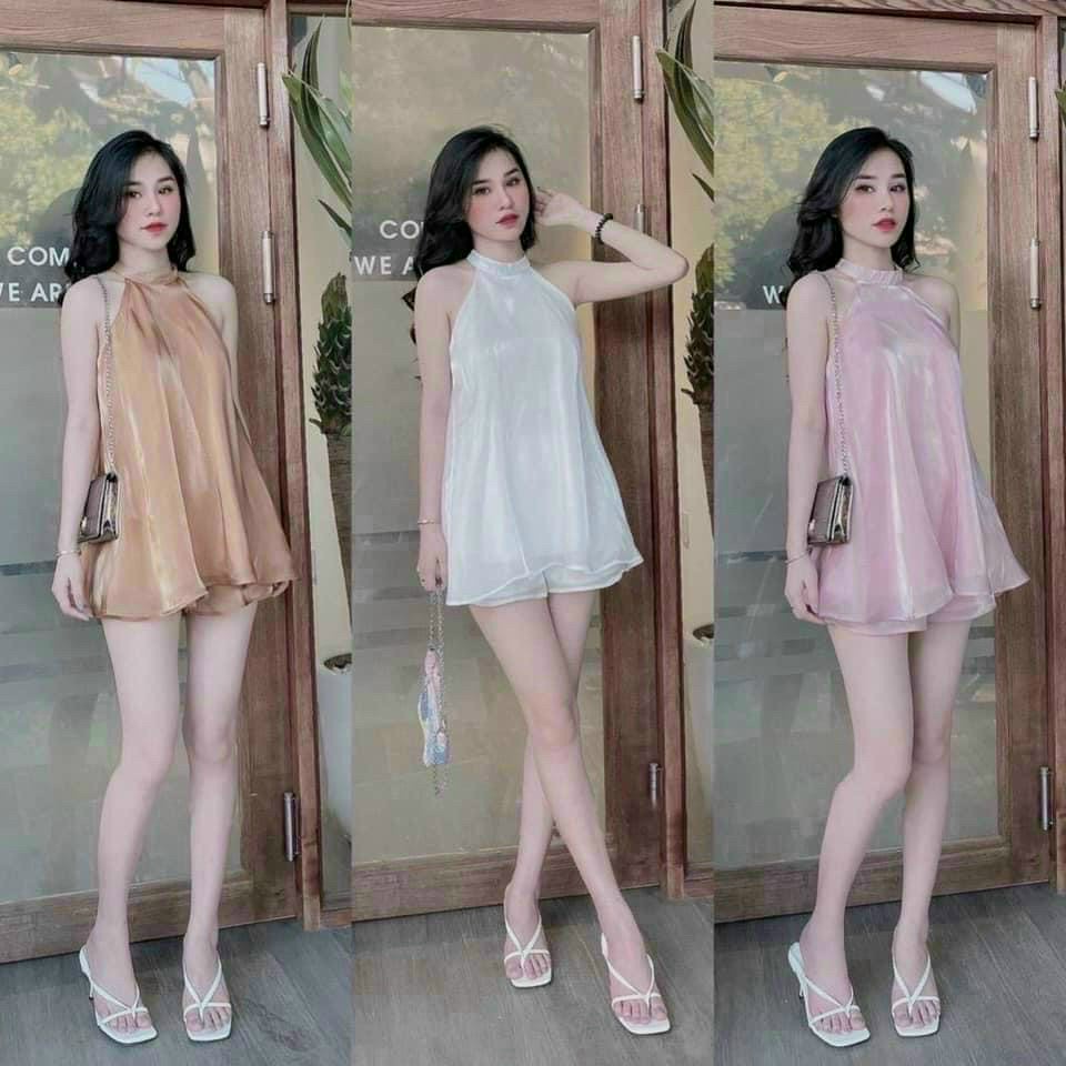 (Miễn Phí Ship 2022) Sét bộ đùi cổ yếm,bộ voan tơ cao cấp có túi,hàng chuẩn shop,diện đi đâu cũng sang chảnh