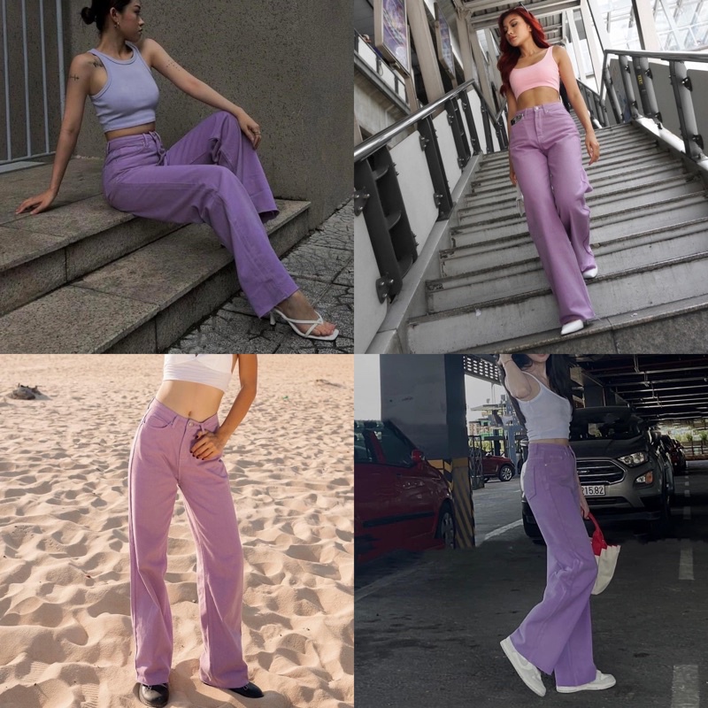 Quần Jean Suông Ống Rộng Dáng Dài Lai Cắt Lưng Cao Jeans Cotton Màu Hot Trend 2022