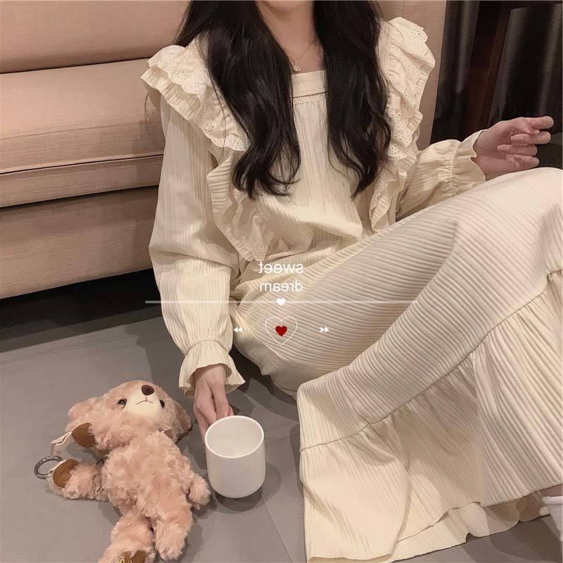 Đầm Ngủ Dài Tay Dáng Rộng Thời Trang Mùa Xuân Thu Thoải Mái Dành Cho Nữ Sinh