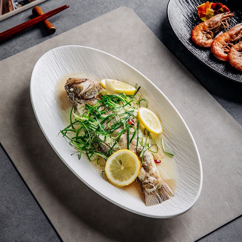 Đĩa cá, đĩa oval men nhám chống xước, đĩa decor