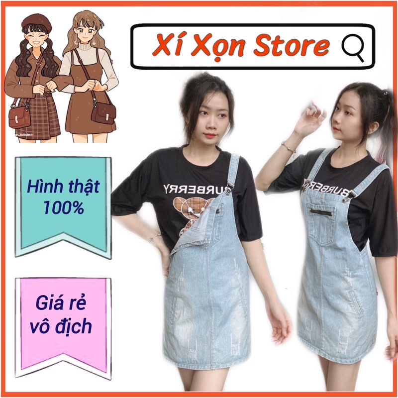 SIÊU SALE- Set Đầm Yếm Jean Kèm Áo Thun