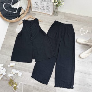 Set áo yếm nút bọc kèm quần suông bèo