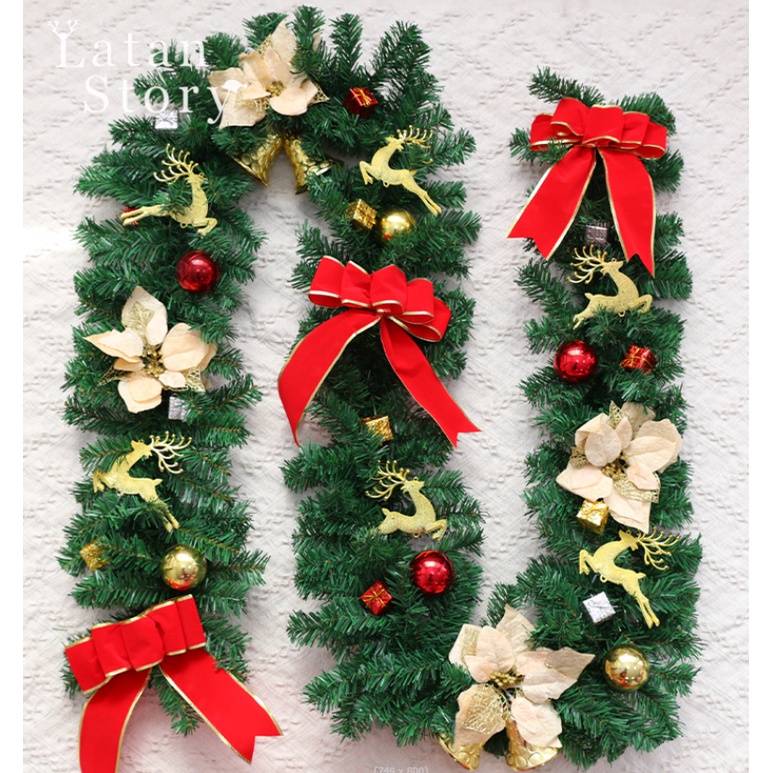 Dây Lá Thông KCS27 Tuần Lộc Và Hoa Trang Trí Noel Giáng Sinh