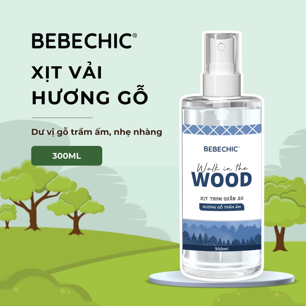 Xịt Vải BEBECHIC Khử Mùi Và Chống Khuẩn 99.9% Chai 300 ML - Hương Gỗ