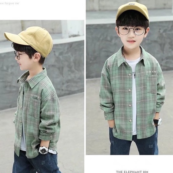 Áo sơ mi BXPB tay dài dáng rộng thoải mái thời trang cho bé trai 3-15 tuổi