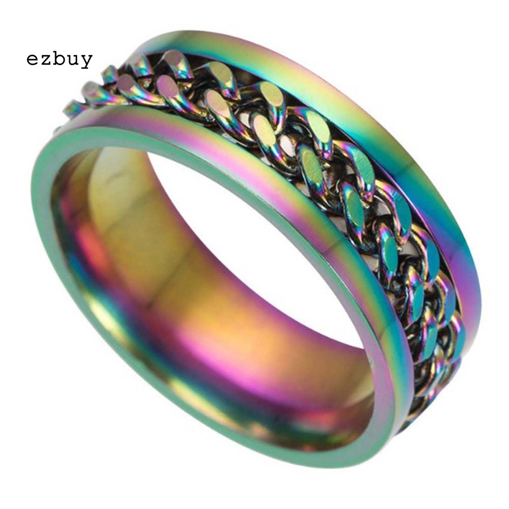 Ezbuy Nhẫn xoay phối xích bằng thép titan không gỉ màu vàng/đen/xanh/bạc phong cách rock punk